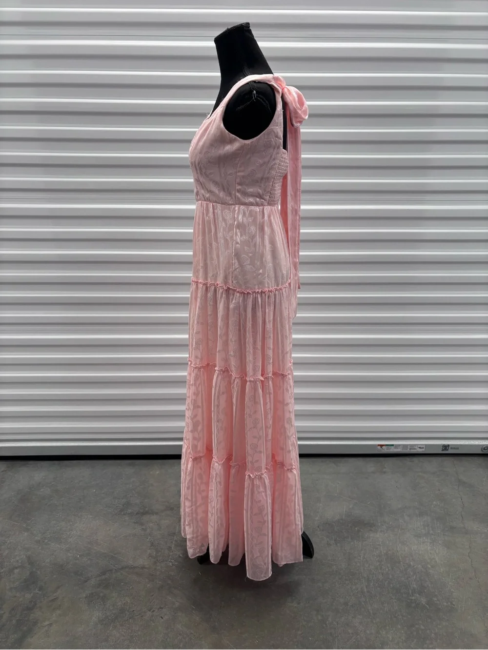 Lulus Small Picturesque Allure Blush Pink Jacquard Tie-Strap Maxi Dress Wedding - Picture 3 of 11